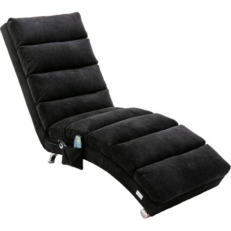 Chaise longue moderna in lino nero con vibrazione delicata e tasca laterale (1/5)