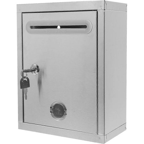 Boîte aux lettres extérieure métallique verrouillable, fixée au mur, avec fente, en acier inoxydable, pour boîte à suggestions extérieure. (1/4)