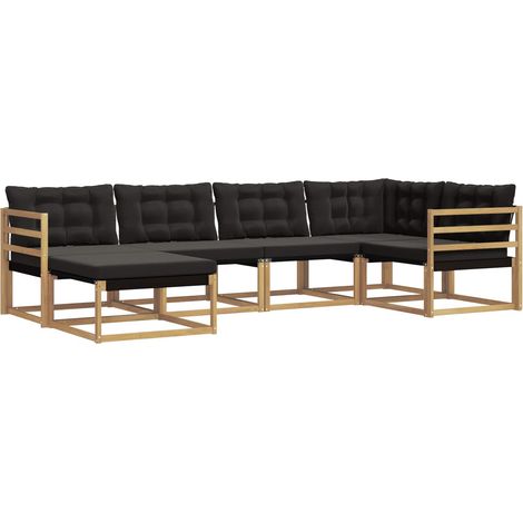Outdoor Sofa Set 6 pcs White and Black Solid Acacia Wood vidaXL (1/5)