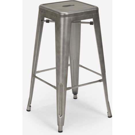sgabello bar cucina industriale metallo vintage  h78cm steel stale - Silver (1/5)