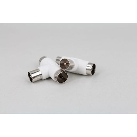 Three-way cable TV adapter, 9.5mm male TV plug to two females, RF TV 1 to 2 adapter, signal cable distributor. (1/5)