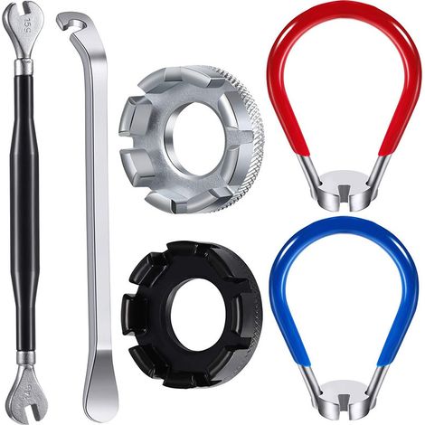 Kit de 7 Outils pour Vélo, Ajusteur de Rayons de Roue, Clé à Rayons et Tendeur de Rayons