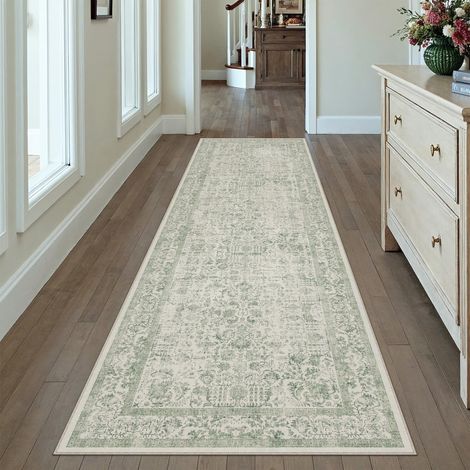 Vintage Tapis Couloir 60x240cm Vert Lavable en Machine Rug Cuisine,Chambre Enfant Rugs, Descente de Lit,AntidéRapant Carpet,Mangerd Carpets,Interieur Doux Poil Ras,Bureau (1/5)