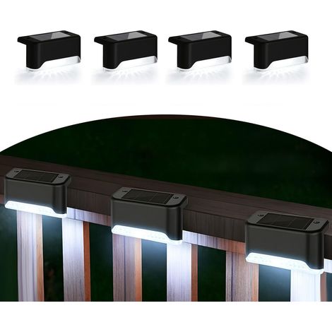 Ensemble de 4 lampes solaires LED pour escalier - Lumière blanche, résistantes aux intempéries - Installation facile le long des jardins, des allées, des escaliers ou des clôtures (1/5)