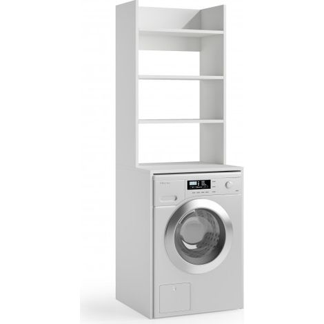 Meuble lave-linge/sèche-linge multifonction avec 3 étagères, blanc, 65 x 58 x 195 cm - Terraneo (1/4)