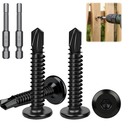 60 Pièces Vis Autoforeuse Inox, M5.5 x 35 mm Vis Autoforeuses Metal Noir con 2 Embouts de Clé Allen, Vis Autoforeuse Noire pour L'acier, L'aluminium, Bois (1/5)