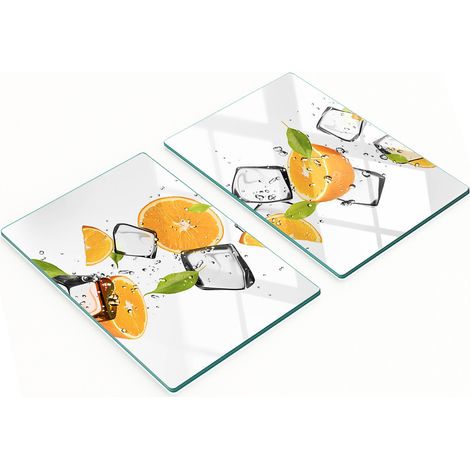 Juego de dos tablas de cristal para cocina con diseño de naranjas y hielo (2 x 40 x 52 cm). (1/5)