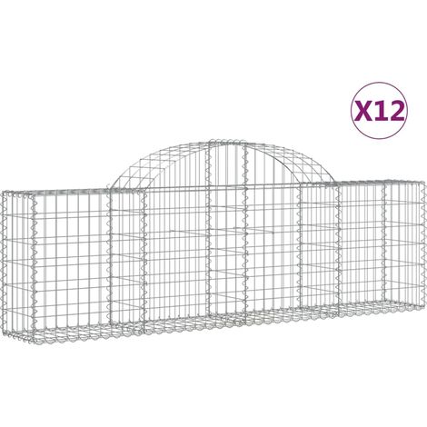 Cestini per gabbioni Muro di contenimento ad arco Recinzione a gabbia 1 set da 2 200 x 30 x 60/80 cm Ferro zincato Argento 020040523