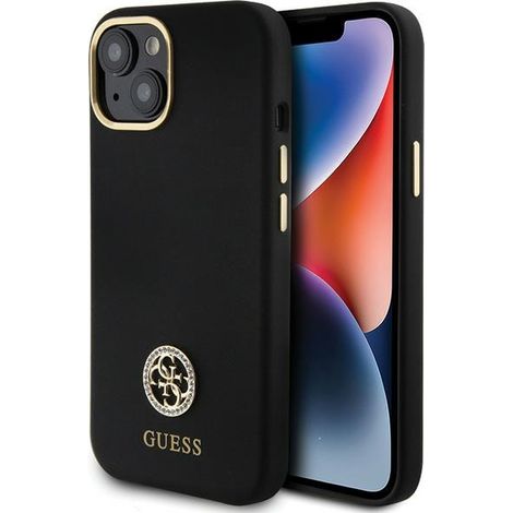 Funda rígida Guess GUHCP15SM4DGPK para iPhone 15/14/136.1, color negro/negro, de silicona con logo Strass y 4G. (1/5)