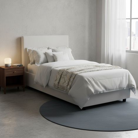 Dmora - Einzelbett Dbaros, Containerbett mit Kunstlederbezug, 100% Made in Italy, Frontöffnung, passend für Matratze Cm 90x200, Weiß (1/4)