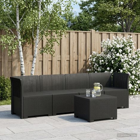 Canapé de Jardin Modulaire 4 Places en Polypropylène Look Rotin Anthracite avec Table - PANGIVO (1/5)