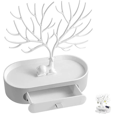 CCYKXA Jewelry Display Stand, 3-in-1 Jewelry Tree Jewelry Holder with Drawer, Deer Antler Jewelry Rack with Drawers, for Necklaces, Bracelets, Rings, Earrings