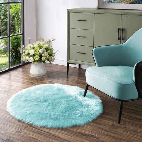 Tapis rond bleu, tapis rond de 50 cm, tapis moelleux pour salon et chambre à coucher, lavable en machine, tapis en peluche artificielle (1/5)