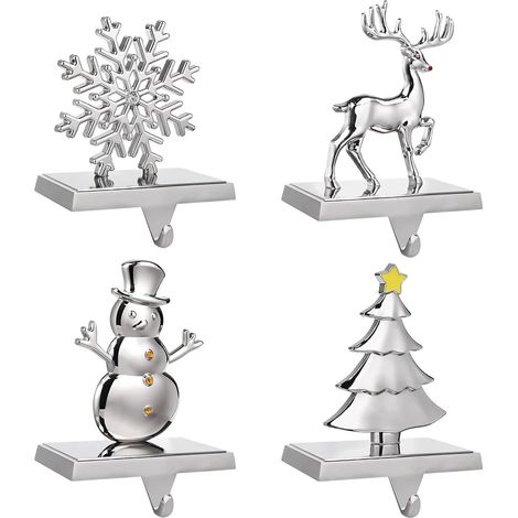 Porte-chaussettes de Noël pour Cheminée, 4PCS Sliver (1/5)