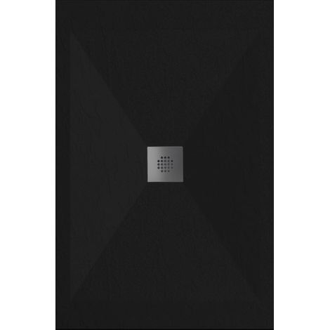 Receveur de douche 70x130 cm extra plat DEXA en résine surface ardoisée noir Grille inox