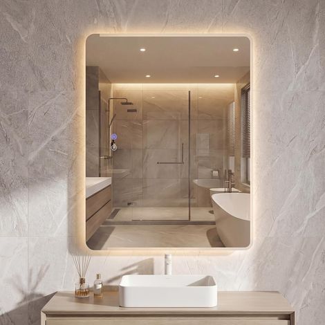 COSTWAY Specchio da Bagno LED 80 x 60 cm, Antiesplosione, Luci 3 Colori Dimmable, Appannamento (1/5)