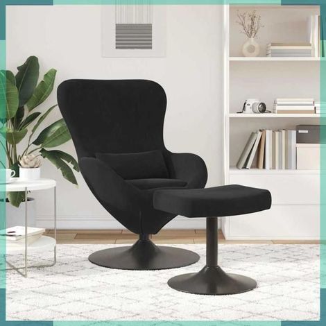 Chaise œuf avec pouf - Modèle 42002750 - Noir velours - Base pivotante 360° - Pouf incurvé (1/5)