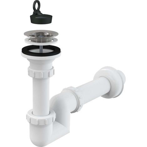 Alcadrain Waschbeckensiphon „S“ DN40 mit einem Edelstahlgitter DN63 (1/3)