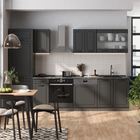 Cuisine R-Line, Anthracite maison de campagne/anthracite, 300cm , PT Anthracite, Vicco