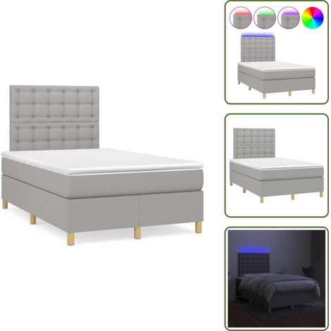 Sommier à lattes de lit matelas LED gris clair 120x190 cm tissu - Sommier Tapissier - Lit Double - Matelas Led - Éclairage Led - Têtière Ajustable (1/5)