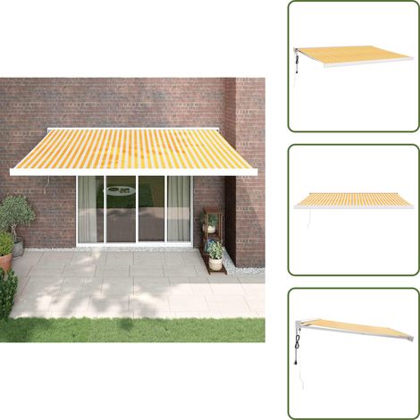 Auvent rétractable jaune et blanc 4x3 m tissu et aluminium - Store Véranda - Abri Solaire - Pergola Murale - Parasol Extensible - Protection Solaire Extérieure (1/5)