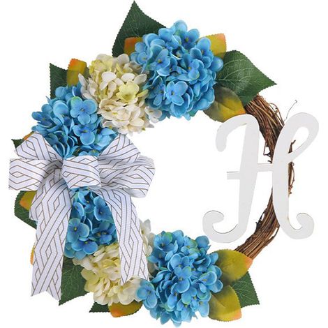 Couronne d'hortensias bleue et blanche (U3-37) avec branches séchées et nœuds, accessoires de décoration de mariage et de photographie. (1/2)
