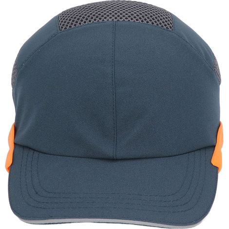 Casquette de protection respirante à visière, idéale pour le sport et le travail, bleue avec bordure orange. (1/5)