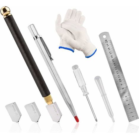 royaluxe -6 Pcs Outil Coupe Verre Coupe-verre Professionnel Approprié 2-6mm/6-12mm/12-20mm Cutter à Verre Manuel pour Diamant Vitrail Mosaïque Miroir avec Gants et Sac de Rangement, (1/5)