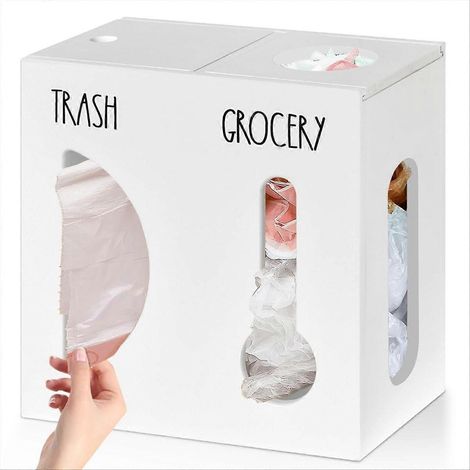 2-in-1 Wandmontierter Müllbeutelspender und Einkaufstütenhalter aus Holz für Plastiktüten B (1/5)