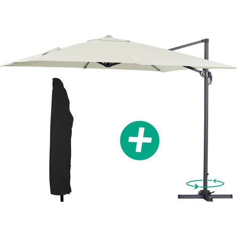 Ampelschirm aus Alu "Sun 3" - Viereckig - 3 x 3 m - Ecru + Schutzhülle