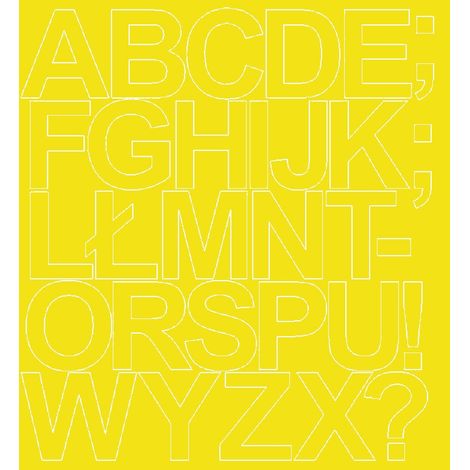 Adesivi autoadesivi con lettere, 10 cm, colore giallo opaco.