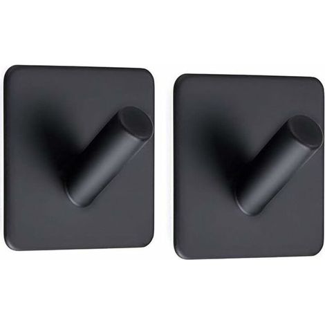 Hook.Promotion. 2 Stück Klebehaken, Wandhaken für Bad, Küche, WC, Schränke, schwarz, quadratisch (1/5)