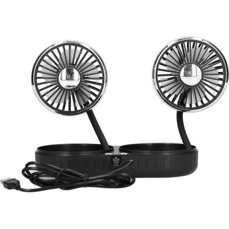 Ventilateur Voiture - Mini Ventilateur USB 360° Rotatif - 3 Vitesses - Double Tête - Pour Voiture Maison Bureau - Noir Argent - 1 Pièce (1/5)