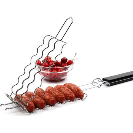 Barbecue Griller Panier, Métal Barbecue Saucisse Rack 6 Hot Dogs Métal Barbecue Saucisse Grill Grill Maille Clip De Fixation Pique-Nique Cuisine (1/5)