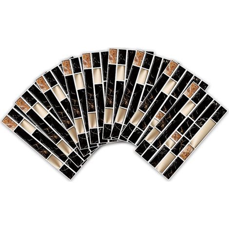 Stickers Cuisine Marbre Autocollant Carrelage Imperméables Adhésive Carrelage Mural Salle De Bains,27 Pieces,Gold Black Marble,20×10cm (7.87x3.94inch) (1/5)