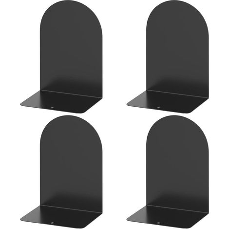 Lot de 4 serre-livres métalliques robustes, design incurvé, noir (1/5)