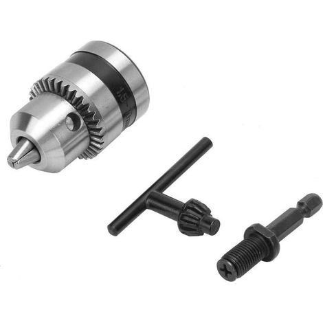 Mandrin perceuse 1.5-10mm – 3/8-24UNF – clé plate + tige hex 1/4″ + extension 3/8″ (1/5)
