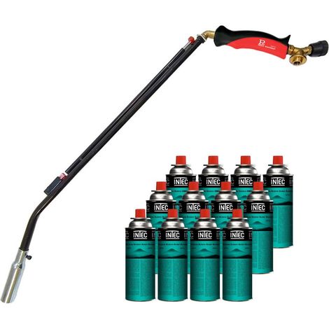 Désherbeur thermique à gaz 1100W + 12 cartouches de gaz Butane Brule Herbes Allumage piezo + Adaptateur multicartouche INTEC (1/5)