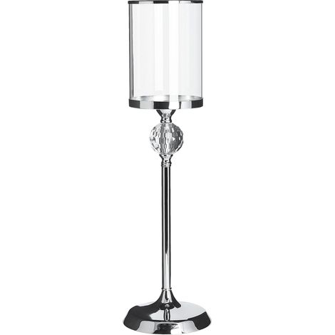 Portavelas de cristal de metal plateado con decoración 58 cm cristales Cotui