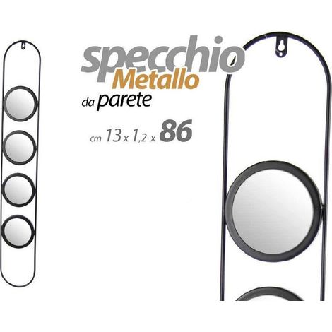 Trade Shop - Specchio Parete Metallo 4 Posti Nero Bagno Salotto Decorativo 13x1,2x86cm 818851 - (1/2)