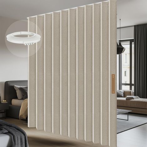 Rideau de séparation avec brise-vue flexible, montage au plafond sur rails, pour chambre à coucher et salon, blanc crème, H 213 x l 254 cm (1 pièce) (1/5)