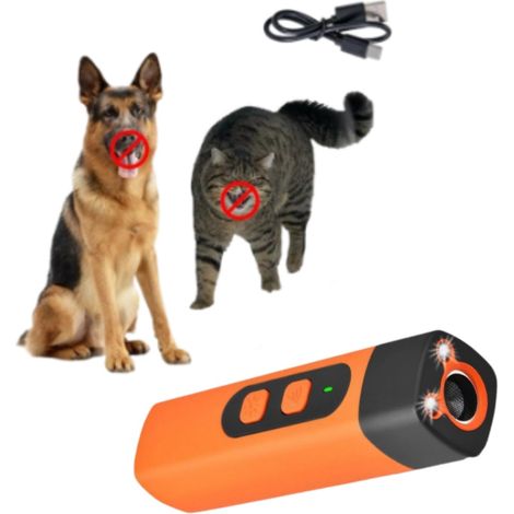Lot de 1 (Orange) Anti Aboiement Chien Ultrason Rechargeable,Appareil de contrôle Anti aboiement à ultrasons,Dispositif Anti Aboiement avec 3 fréquences réglables, Lampe de Poche LED