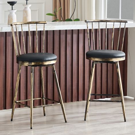 Lot de 2 tabourets de bar 43,2x45x96 cm en métal noir-marron, style industriel FloraGrace (1/5)