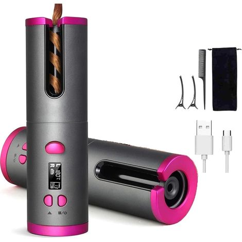 Fer à friser automatique sans fil, batterie rechargeable de 4000 mAh, fer à friser ignifugé avec minuterie, fer à friser portable avec 6 températures pour cheveux longs et courts (1/5)
