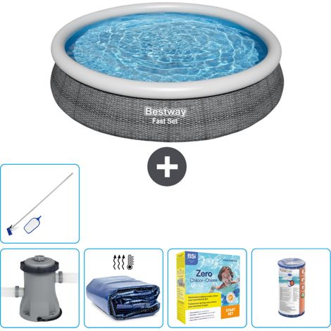 Piscine gonflable ronde Bestway à réglage rapide - Imprimé rotin - 366 x 76 cm - Comprend des Accessoires CB20 (1/5)