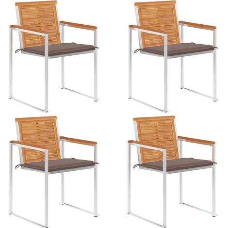 Lot de 4 Chaises de jardin - Chaises d'extérieur pour terrasse/jardin avec coussins Bois d'acacia massif BV658334 - BonneVie (1/5)