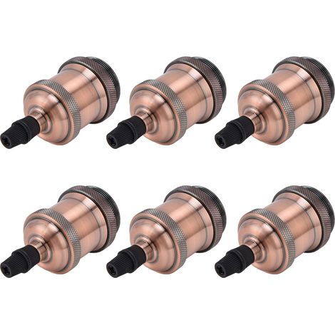 6 pièces Douille Métallique E26 E27 Rétro avec Coque Aluminium et Mise à la Terre, Accessoires Éclairage Bronze Rouge