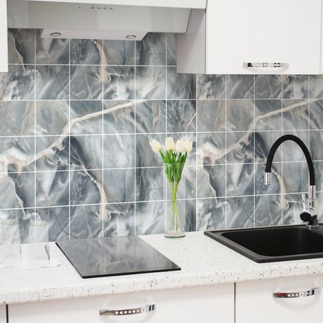 Sticker Mural Carrelage adhésif Cuisine Salle de Bain - 24 STICKERS CARRELAGES MARBRE DE CALABRA - 24stickers10x10cm (1/5)