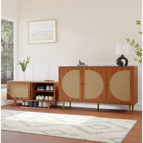 Mobile contenitore in rattan per soggiorno, set da 2, color noce, ante scorrevoli HAVRYA (1/5)