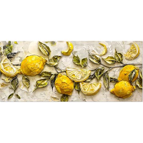 Lupia - Quadro moderno Canvas World RAMO DI LIMONI 52x122 cm, Stampa su Tela effetto Pennellate tridimensionale, Telaio in Legno, per soggiorno capezzale camera da letto ufficio (1/4)